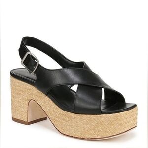 Size 10 Vince Black Platform Slingback Sandal with Woven Block Heel